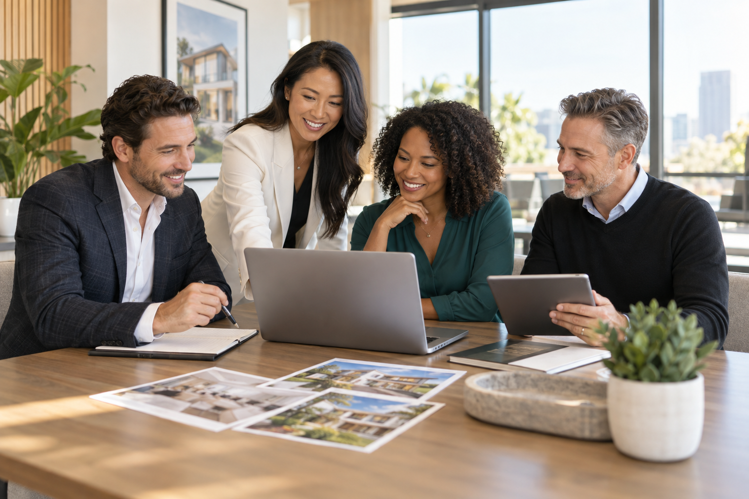 Real estate professionals collaborating at a table