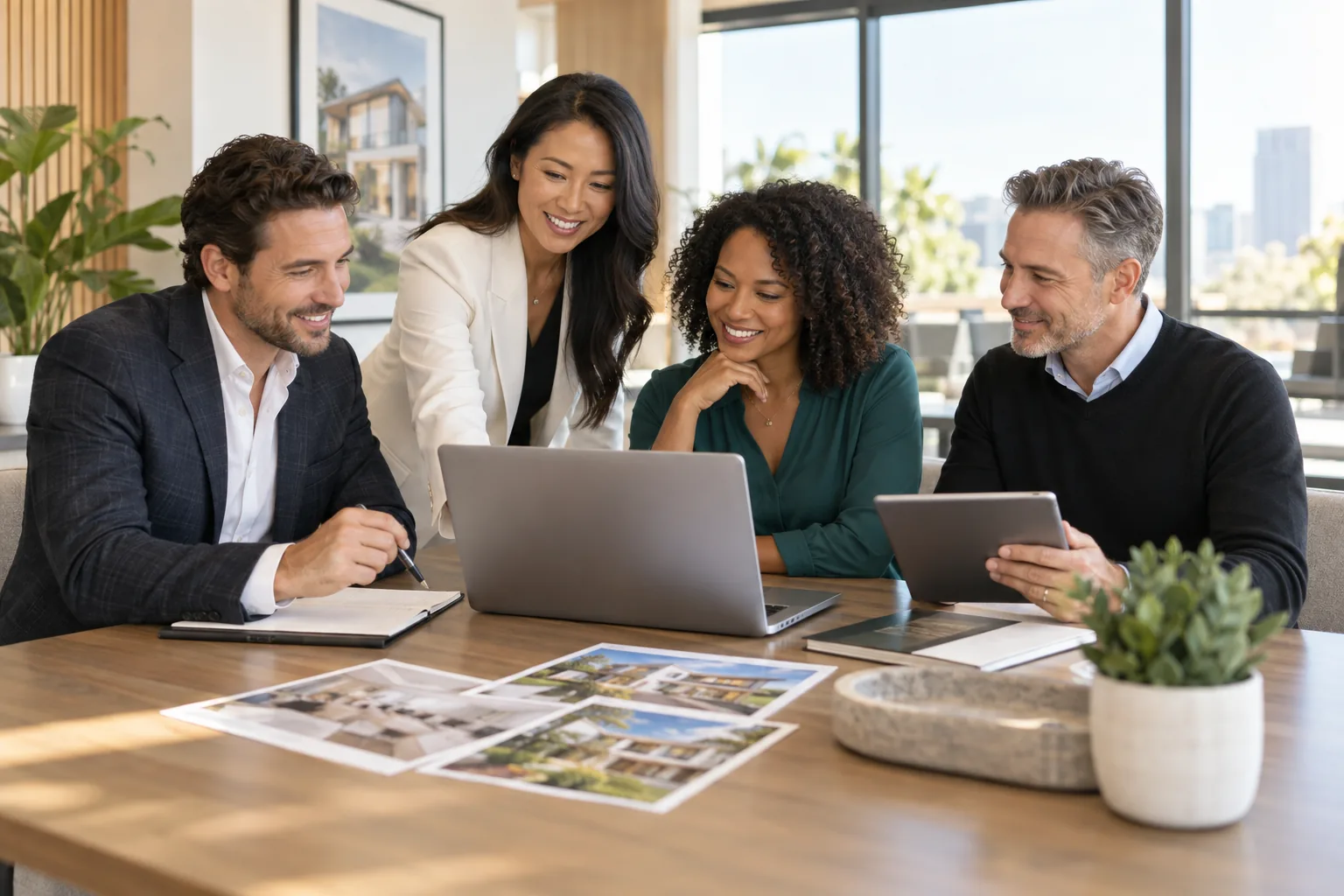 Real estate professionals collaborating at a table